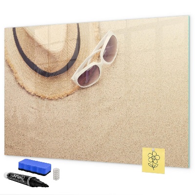 Memobord van glas met print inclusief neodymium magneten Zomerherinneringen op een kurkbord