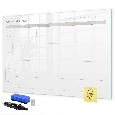 Memobord van glas met print inclusief neodymium magneten Maaltijdplan voor de hele week