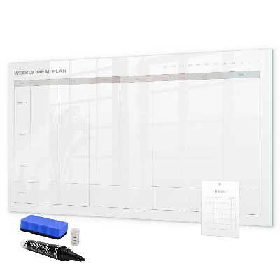 Memobord van glas met print inclusief neodymium magneten Maaltijdplan voor de hele week