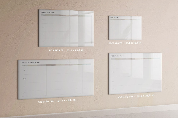 Memobord van glas met print inclusief neodymium magneten Maaltijdplan voor de hele week