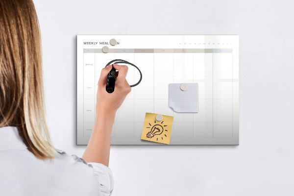 Memobord van glas met print inclusief neodymium magneten Maaltijdplan voor de hele week