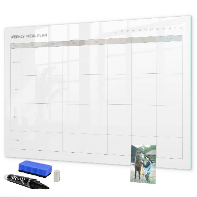 Memobord van glas met print inclusief neodymium magneten Maaltijdplan voor de hele week