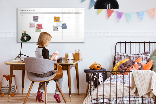Decoratief glazen wandbord beschrijfbaar en magnetisch Maaltijdplan voor de week