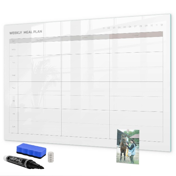 Decoratief glazen wandbord beschrijfbaar en magnetisch Maaltijdplan voor de week
