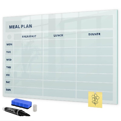 Memobord van glas met print inclusief neodymium magneten Maaltijdplan met ruimte voor foto's