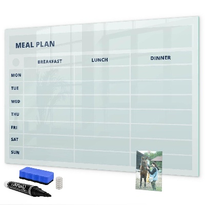 Memobord van glas met print inclusief neodymium magneten Maaltijdplan met ruimte voor foto's