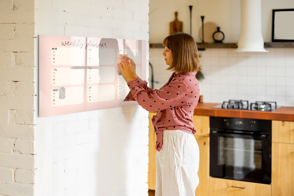 Decoratief glazen wandbord beschrijfbaar en magnetisch Weekplanner met ruimte voor foto's