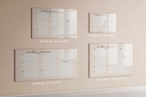 Decoratief glazen wandbord beschrijfbaar en magnetisch Weekplanner met ruimte voor foto's