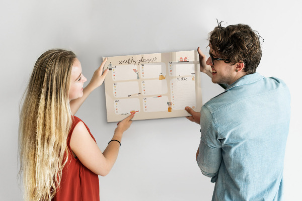 Memobord van glas met print inclusief neodymium magneten Weekplanner met ruimte voor foto's