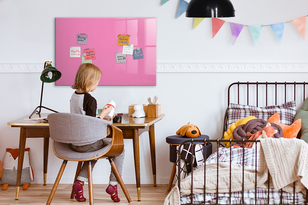 Memobord van glas met print inclusief neodymium magneten Roze prikbord voor notities en foto's