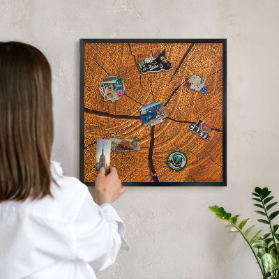 Wandbord voor magneten in een zwarte lijst Houtnerf