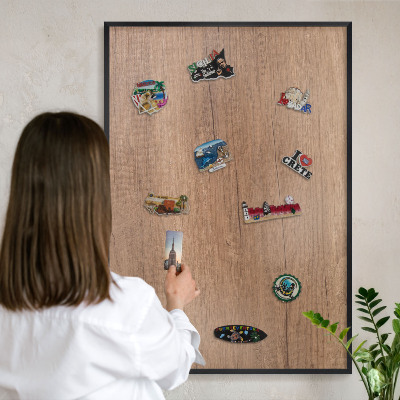 Wandbord voor magneten in een zwarte lijst Houtstructuur