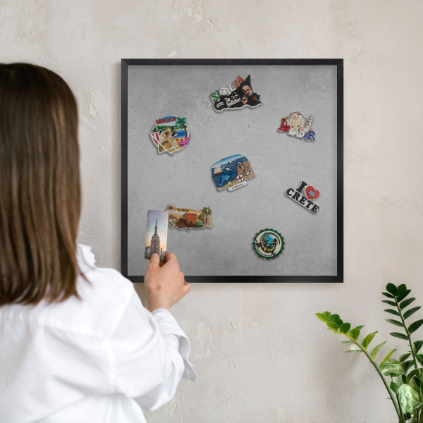 Wandbord voor magneten in een zwarte lijst Zilveren mist