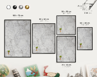 Metalen bord voor magneten met zwarte lijst Grijs marmer