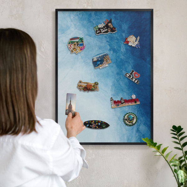 Wandbord voor magneten in een zwarte lijst Blauwe abstracties