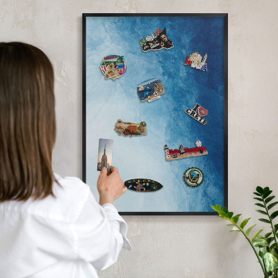 Wandbord voor magneten in een zwarte lijst Blauwe abstracties