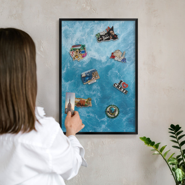 Metalen bord voor magneten met zwarte lijst Oceaangolven