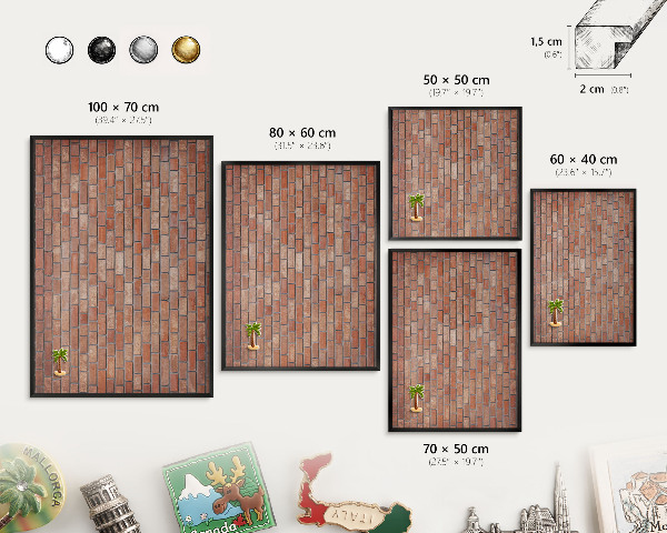 Wandbord voor magneten in een zwarte lijst Bakstenen muur