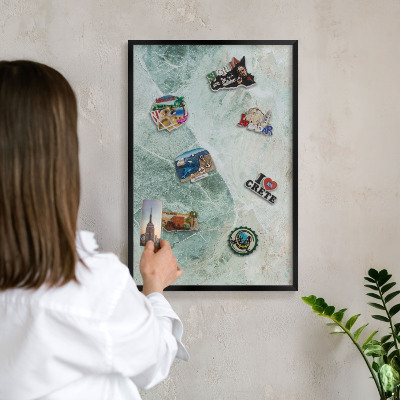 Wandbord voor magneten in een zwarte lijst Groene texturen