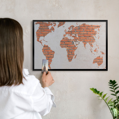 Wandbord voor magneten in een zwarte lijst Bakstenen plattegrond