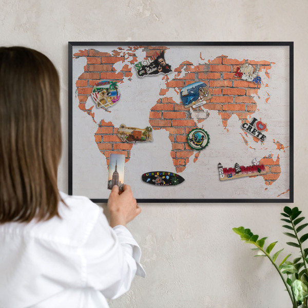 Wandbord voor magneten in een zwarte lijst Bakstenen plattegrond