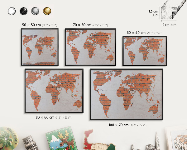 Wandbord voor magneten in een zwarte lijst Bakstenen plattegrond