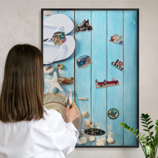 Wandbord voor magneten in een zwarte lijst Vakantiesfeer