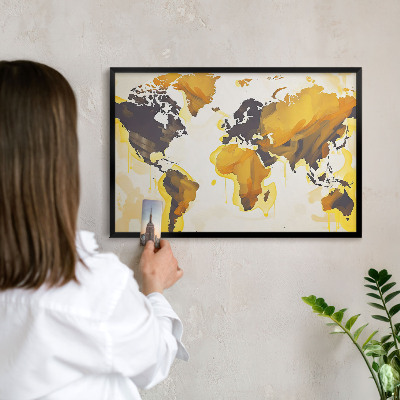 Wandbord voor magneten in een zwarte lijst Wereldkaart
