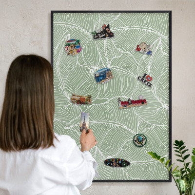 Wandbord voor magneten in een zwarte lijst Tropische bladeren