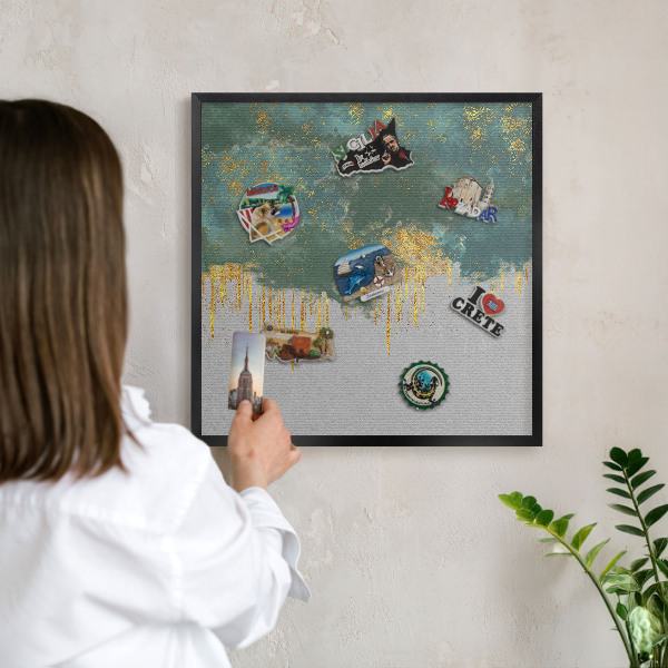 Wandbord voor magneten in een zwarte lijst Turquoise abstractie