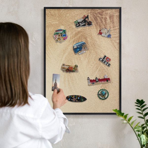 Wandbord voor magneten in een zwarte lijst Zandbladeren