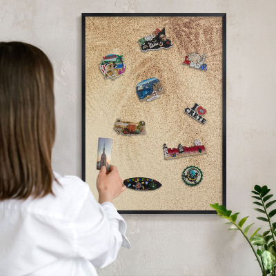 Wandbord voor magneten in een zwarte lijst Zandbladeren