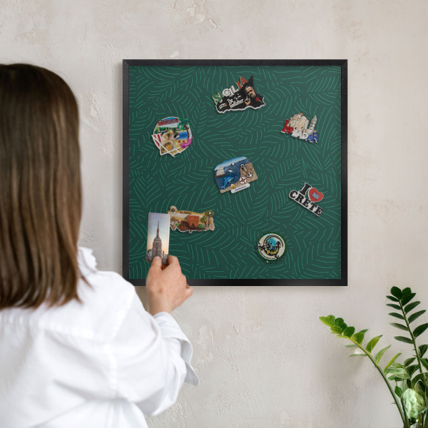Wandbord voor magneten in een zwarte lijst Groene bladeren