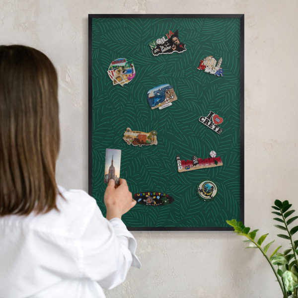 Wandbord voor magneten in een zwarte lijst Groene bladeren