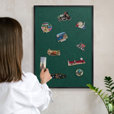 Wandbord voor magneten in een zwarte lijst Groene bladeren