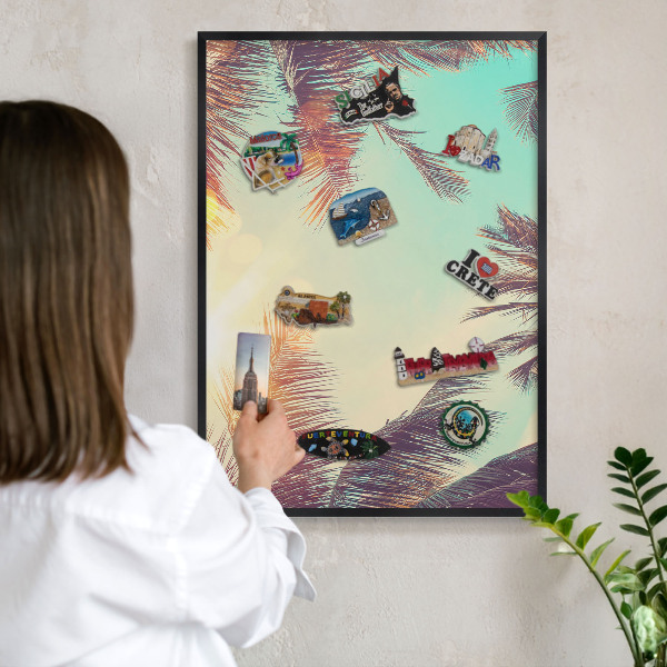 Wandbord voor magneten in een zwarte lijst Tropisch paradijs