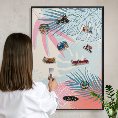 Wandbord voor magneten in een zwarte lijst Tropische abstractie