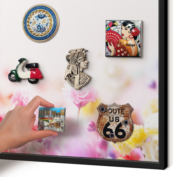 Metalen bord voor magneten met zwarte lijst Pastelkleurige bloemen
