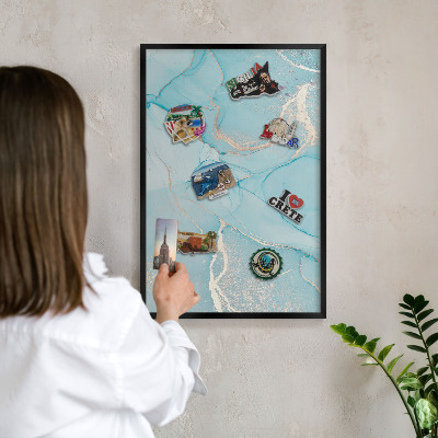 Wandbord voor magneten in een zwarte lijst Turquoise elegantie