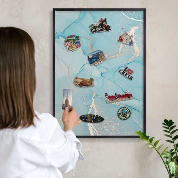 Wandbord voor magneten in een zwarte lijst Turquoise elegantie