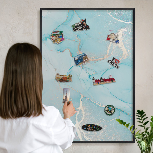 Wandbord voor magneten in een zwarte lijst Turquoise elegantie
