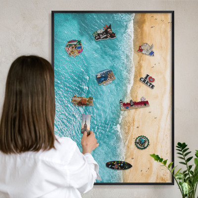 Wandbord voor magneten in een zwarte lijst Zee en strand