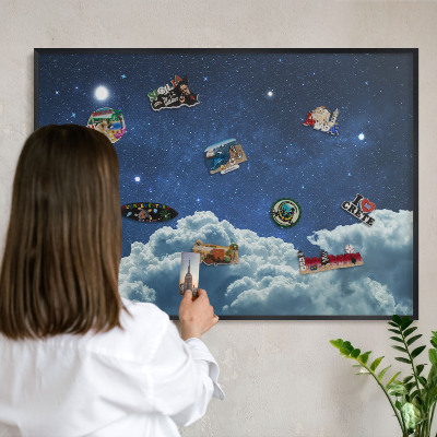 Wandbord voor magneten in een zwarte lijst Kosmische nacht