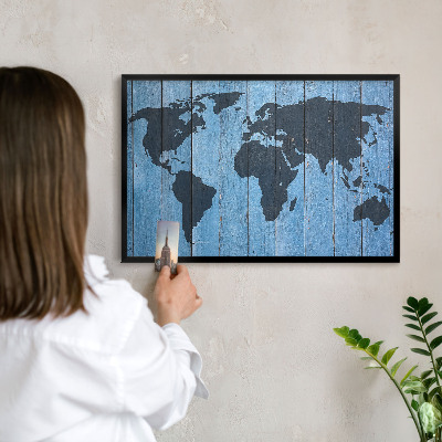 Wandbord voor magneten in een zwarte lijst Wereldkaart