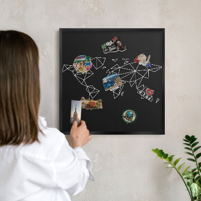 Wandbord voor magneten in een zwarte lijst Wereldkaart