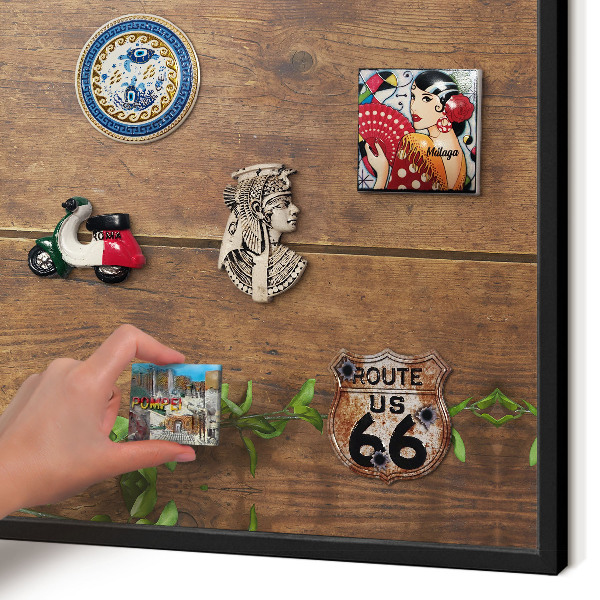 Metalen bord voor magneten met zwarte lijst Hout natuur