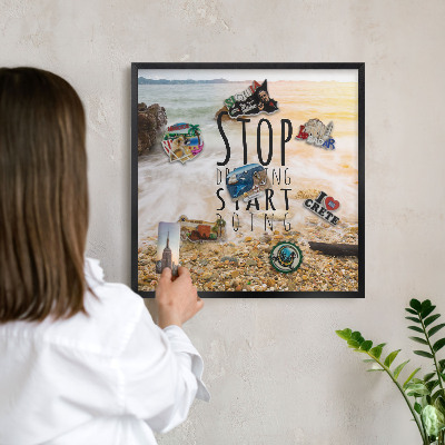 Wandbord voor magneten in een zwarte lijst Kustthema