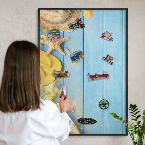 Wandbord voor magneten in een zwarte lijst Strandsfeer