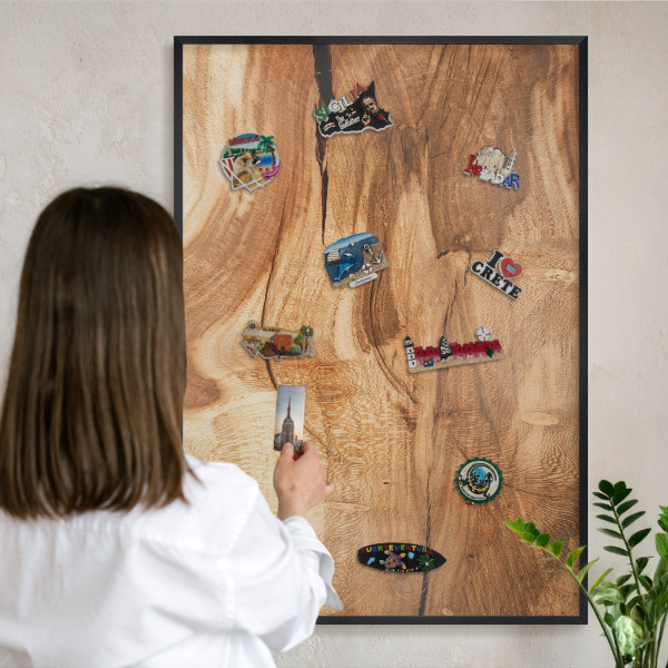 Wandbord voor magneten in een zwarte lijst Natuurlijk hout