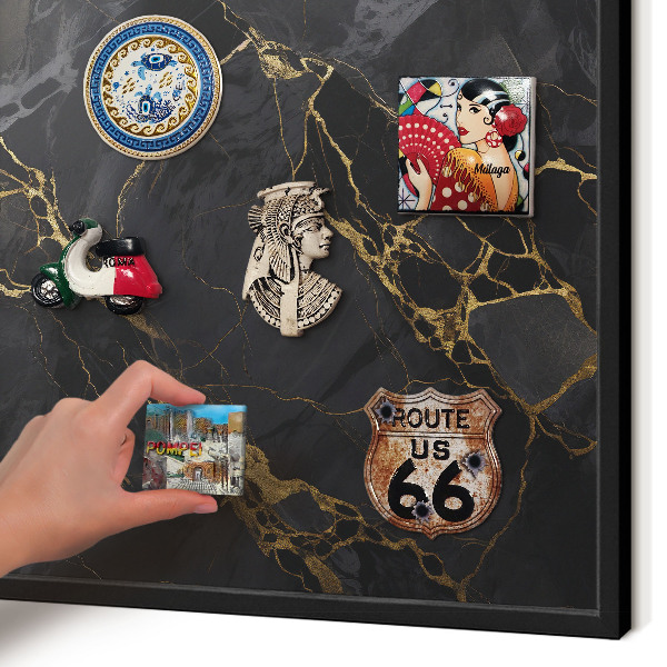 Wandbord voor magneten in een zwarte lijst Zwart marmer